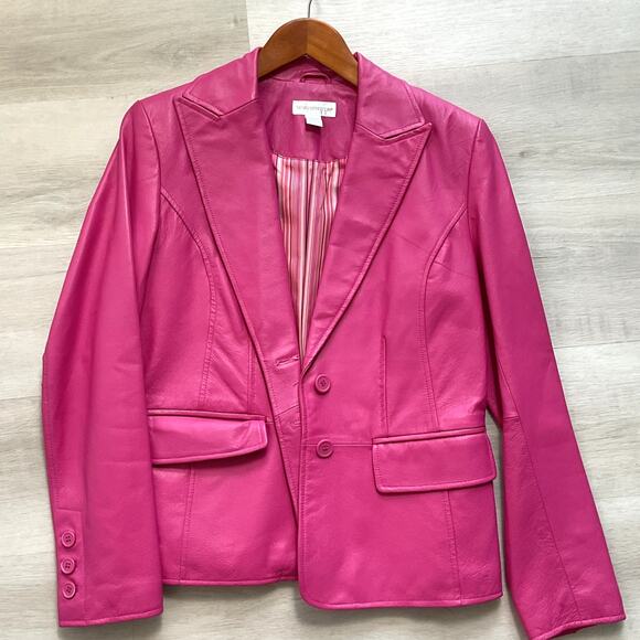 Worthington JCPenneys Womens Pink Genuine Leather Jacket Medium - Picture 1 of 8